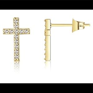 New 16k gold dainty cross earrings